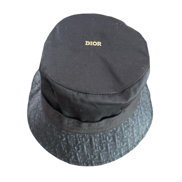 CHRISTIAN DIOR Monogram Embroidered Bucket Hat ONE SIZE Textured Black & Gray - Picture 7 of 9